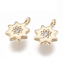 Real 18K Gold Plated Brass Charms, with Cubic Zirconia, Star, Nickel Free, Real 18K Gold Plated, 8x6x1.5mm, Hole: 1mm