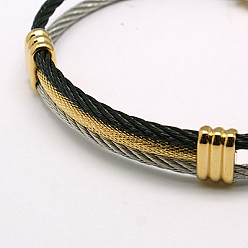 Bronze 304 acier inoxydable bracelet de manchette, avec les accessoires de tête en laiton, gris anthracite & Golden, 63mm