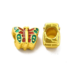 Matte Gold Color Rack Plating Alloy Enamel European Beads, Large Hole Beads, Butterfly, Matte Gold Color, 9.5x12.5x8mm, Hole: 4.5mm