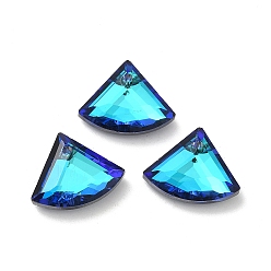 Azul Oscuro Colgantes de cristal de galvanizado, espalda plateada, facetados, en forma de abanico, azul oscuro, 12x15x5 mm, agujero: 1.2 mm