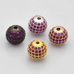 Mixed Color CZ Brass Micro Pave Grade AAA Magenta Color Cubic Zirconia Round Beads, Cadmium Free & Nickel Free & Lead Free, Mixed Color, 8mm, Hole: 1.7mm