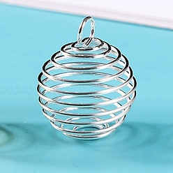 Silver Iron Bead Cage Pendants, for Chime Ball Pendant Necklaces Making, Hollow, Round Charm, Silver, 25x20mm
