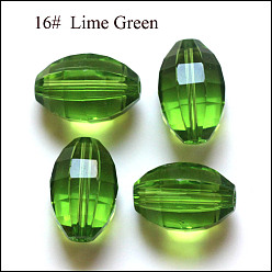 Зеленый лайм Имитация Австрийские кристаллические шарики, класс AAA, граненые, овальные, зеленый лайм, 10x13 мм, отверстие : 0.9~1 мм