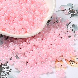 Pink Glass Seed Beads, Ceylon, Round Hole, Round, Pink, 4x3mm, Hole: 1.2mm, 7650pcs/pound