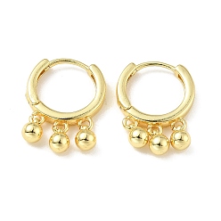 Real 18K Gold Plated Brass Triple Ball Dangle Hoop Earrings for Women, Lead Free & Cadmium Free & Nickel Free, Real 18K Gold Plated, 20mm, Pin: 1mm