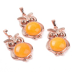 Yellow Jade Natural Yellow Jade Pendants, Owl Charms, with Rose Gold Tone Rack Plating Brass Findings, 35x23.5x8~9mm, Hole: 8x5mm