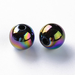Noir Perles acryliques opaques, de couleur plaquée ab , ronde, noir, 10x9mm, Trou: 2mm, environ940 pcs / 500 g