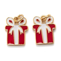 Red Real 18K Gold Plated Brass Enamel Pendants, with Jump Ring, for Christmas, Gift Box, Red, 16x12x1.5mm, Hole: 3.4mm