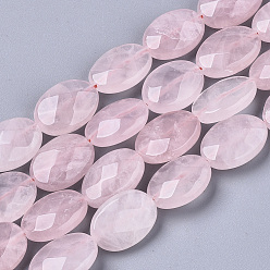 Cuarzo Rosa Natural aumentó de perlas de cuarzo hebras, oval, facetados, 14x10x5 mm, agujero: 0.6~0.8 mm, sobre 28 unidades / cadena, 14.96 pulgada (38 cm)