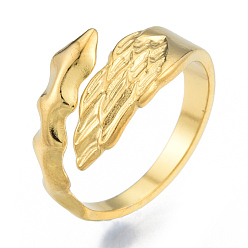 Chapado en Oro Real 18K Chapado de iones (ip) 304 anillos de hoja de acero inoxidable, anillos abiertos para mujeres niñas, real 18 k chapado en oro, tamaño de EE. UU. 6 (16.9 mm)