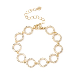 Chapado en Oro Real 18K Pulsera de cadena de eslabones de anillo abierto de circonita cúbica transparente, joyas de latón para mujer, sin plomo y cadmio, real 18 k chapado en oro, 6-1/2 pulgada (16.4 cm)