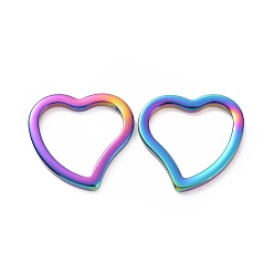 Rainbow Color 304 нержавеющей стали связывающий кольца, сердце, Радуга цветов, 14.5x15x1.5 мм, отверстие : 12x10 мм