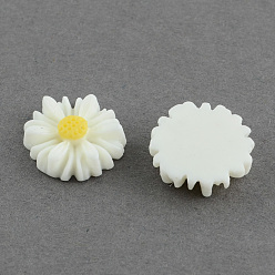 Blanc Cheveux et accessoires de costumes à dos plat ornements floraux de résine cabochons de marguerite, blanc, 13x4mm