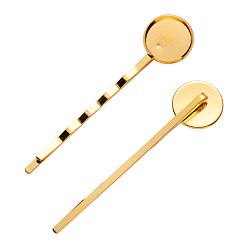 Oro Fornituras de perno de pelo de hierro, plano y redondo, dorado, 54x14 mm, bandeja: 12 mm