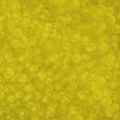 Yellow Glass Seed Beads, Frosted Colors, Round, Yellow, 4mm, Hole: 1~1.5mm, about 4500pcs/pound