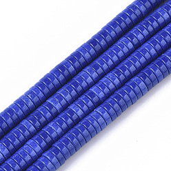 Синий Природный агат бисер нитей, окрашенные, Heishi бусы, Плоский круглый / диск, синие, 4x1 мм, отверстие : 1 мм, около 250~329 шт / нитка, 15.7 дюйм