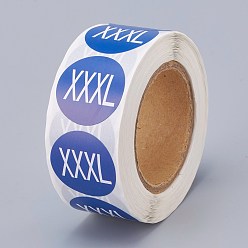 Blue Paper Self-Adhesive Clothing Size Labels, for Clothes, Size Tags, Round with Size XXXL, Blue, 25mm, 500pcs/roll