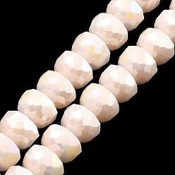 Dentelle Vieille Brins de perles de verre à plaque de couleur ab, couleur opaque, facettes demi-tour, vieille dentelle, 7~7.5x5mm, Trou: 1mm, Environ 80 pcs/chapelet, 20.87''~21.26'' (53~54 cm)