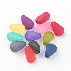 Mixed Color Transparent Acrylic Beads, Frosted, teardrop, Mixed Color, 15x10x8mm, Hole: 1.5mm, about 750pcs/500g