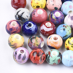 Mixed Color Handmade Porcelain Beads, Fancy Antique Glazed Porcelain, Round, Mixed Color, 10.5x9.5mm, Hole: 2.5mm