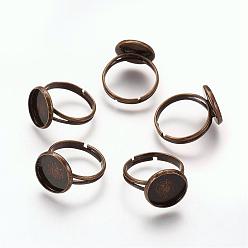 Bronze Antique Composants d'anneau en laiton, accessoires de bague de pad, pour les anneaux antiques faisant, réglable, couleur de bronze antique, taille: anneau: environ 17 mm de diamètre intérieur, plateau: environ 14 mm de diamètre, 12 mm de diamètre intérieur 