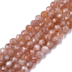 Sunstone Natural Sunstone Beads Strands, Grade A+, Round, Faceted(64 Facets), 4mm, Hole: 0.7mm, about 99pcs/strand, 15.28 inch(38.8cm)