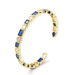 Bleu Bracelet manchette ouvert géométrie zircone cubique, bijoux en laiton plaqué or véritable 18k pour femmes, sans cadmium et sans nickel et sans plomb, bleu, diamètre intérieur: 2-3/8 pouce (5.9 cm)