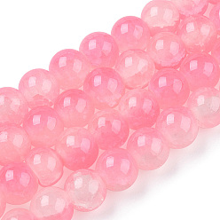 Hot Pink Crackle Baking Painted Imitation Jade Glass Beads Strands, Two Tone, Round, Hot Pink, 6mm, Hole: 1.2mm, about 147pcs/strand, 31.10''(79cm)