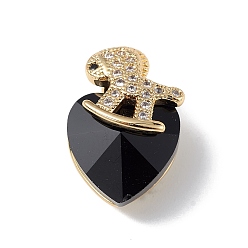 Black Real 18K Gold Plated Rack Plating Brass Micro Pave Clear Cubic Zirconia Pendants, with Glass, Long-Lasting Plated, Cadmium Free & Lead Free, Horse & Heart Charm, Black, 17.5x12x10mm, Hole: 2x4mm