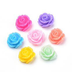 Mixed Color Resin Cabochons, Rose Flower, Mixed Color, 11x12x6~7mm