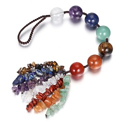 Colorful Gemstone Beads Big Pendant Decorations, with Chakra Theme Gemstone Chip Beads Tassel, Colorful, 25~26cm