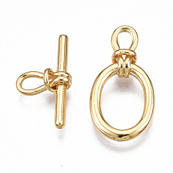 Real 18K Gold Plated Brass Toggle Clasps, Nickel Free, Oval, Real 18K Gold Plated, 30mm long, Bar: 17x9x3mm, hole: 3.5x2mm, Jump Ring: 5x1mm, Inner Diameter: 3mm, Oval: 20x10x3mm, Hole: 3.5x2mm