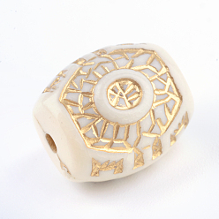 Beige Column Plating Acrylic Beads, Golden Metal Enlaced, Beige, 16x14x13.5mm, Hole: 2mm, about 275pcs/500g