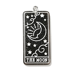Black Transparent Resin Tarot Card Pendants, Glitter Rectangle Charms with Platinum Plated Iron Loops, Black, 44x20x3mm, Hole: 2mm