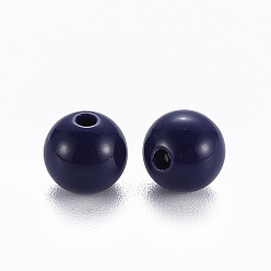 Prussian Blue Opaque Acrylic Beads, Round, Prussian Blue, 8x7mm, Hole: 2mm, about 111pcs/500g