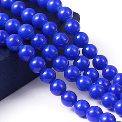 Королевский синий Окрашенные стеклянные бусины , спекающийся лак, круглые, королевский синий, 4 мм, отверстие : 1.1~1.3 мм, около 200 шт / нитка, 31.4 дюйм
