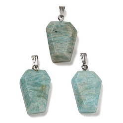 Amazonite Natural Amazonite Pendants, Faceted Hexagon Charms with Rack Plating Stainless Steel Color Plated 201 Stainless Steel Snap on Bails, Cadmium Free & Lead Free, 28.5~31x18~20x7~8mm, Hole: 3x8mm