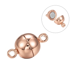 Real Rose Gold Plated Rack Plating Brass Magnetic Clasps with Loops, N45 Grade Strong Magnet, Long-Lasting Plated, Round, Real Rose Gold Plated, 14.5x8mm, Hole: 1.6mm