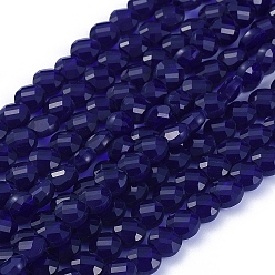 Dark Blue Glass Beads Strands, Faceted, Flat Round, Dark Blue, 6x4mm, Hole: 1.2mm, about 98pcs/Strand, 22 inch(53.5cm)