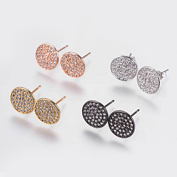 Mixed Color Brass Micro Pave Cubic Zirconia Earring, Flat Round, Mixed Color, 10x1mm, Pin: 0.8mm