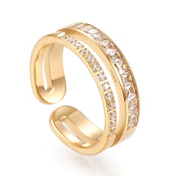 Golden 304 Stainless Steel Cuff Rings, Open Rings, with Clear Cubic Zirconia, Golden, Size 6~9, Inner Diameter: 16~19mm