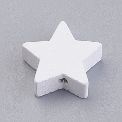 White Natural Wood Beads, Dyed, Star, White, 19x19.5x6mm, Hole: 2mm, about 780pcs/500g