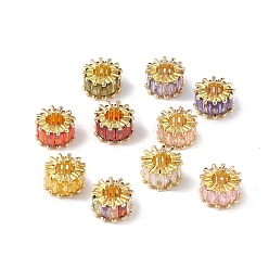 Mixed Color Rack Plating Brass Micro Pave Cubic Zirconia Beads, Cadmium Free & Lead Free, Long-Lasting Plated, Real 18K Gold Plated, Column, Mixed Color, 9x6mm, Hole: 4mm