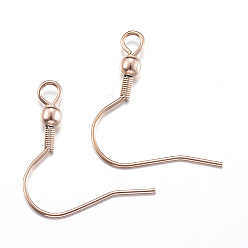 Rose Gold Ion Plating(IP) 304 Stainless Steel Earring Hooks, with Horizontal Loop, Rose Gold, 20x19mm, Hole: 2mm, 20 Gauge, Pin: 0.8mm