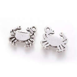 Antique Silver Tibetan Style Pendants, Crab, Cadmium Free & Lead Free, Antique Silver, 16x14x3mm, Hole: 2mm