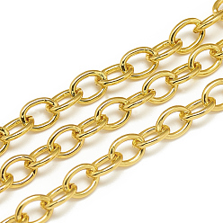 Gold Aluminum Cable Chains, Unwelded, Oval, Gold, 9x6.5x1.4mm, about 100m/bag