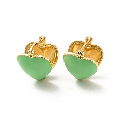 Green Enamel Heart Hoop Earrings, Golden Brass Jewelry for Women, Green, 17.5x14.5x16.5mm, Pin: 1mm