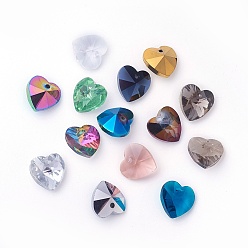 Mixed Color Romantic Valentines Ideas Glass Charms, Faceted Heart Pendants, Mixed Color, 14x14x8mm, Hole: 1mm