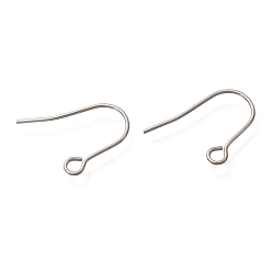 Stainless Steel Color 304 Stainless Steel Earring Hooks, Ear Wire, with Horizontal Loop, Stainless Steel Color, 18mm, Hole: 2mm, 21 Gauge, Pin: 0.7mm