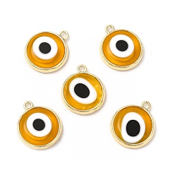 Gold Handmade Lampwork Pendants, with Golden Tone Brass Findings, Cadmium Free & Lead Free, Evil Eye, Gold, 16x13.5x3mm, Hole: 1.4mm